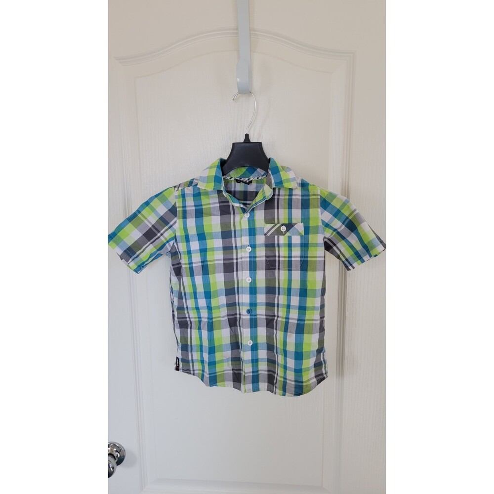 Boy's Tony Hawk White Blue Green Button Up Down Stripe Shirt